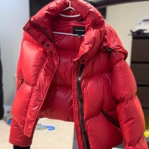 Cropped bright red Mackage puffer coat